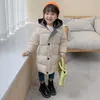 Casaco de inverno com capuz de inverno quente parágrafo longo algodão espessado 2-10 anos menino menina menina coreana jaqueta moda moda childrens roupas