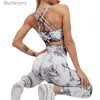 Ensembles actifs Imprimer Leggins extensibles Femmes Casual Sprotswear Slim Survêtement Jogger Sportswear Fitness Costume Tie Dye Fe Vêtements Yoga SetL231221