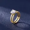 Double-layer 14K Ring Refers To Four Prong Setting Full Diamond Jewelry Women Men Anillos De Fine Bizuteria 14 K Gold Rings288v