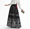 Jupes broderie hanfu face à cheval jupe femmes tissage or chinois traditionnel plis vintage noir plus taille mamianqun