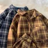 Privathinker Controleer shirts Men Coffee plaid lange mouw oversized mannelijke plus size rapel blouse casual Koreaanse stijl jas 231221