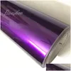 Bilklistermärken 1.52x18m Wrap Film Candy Color Vinyl Glossy Purple Drop Delivery Automobiles Motorcyklar Exteriör Tillbehör DHPH3