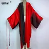 Damenbadebekleidung WINYI 2023 Frauen Bohemian Allmähliches Druckkleid Afrikanische Strickjacken Oberbekleidung für Kaftan Sommer Sexy Seidengefühl Kimono