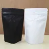 50pcs noir mat blanc debout valve en aluminium sac ziplock sac de stockage de grains de café valve unidirectionnelle sacs d'emballage étanches à l'humidité 201303l