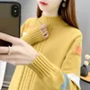 Chandails pour femmes automne et hiver couleur unie pull demi-col haut en peluche épaissie épissure jacquard pull à manches lâches hauts à la mode