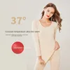 37 constant temperature thin heating thermal underwear winter Stretch long sleeved trousers round neck bottoming shirt ladies 231220