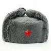 Bonés de ciclismo emblema soviético chapéu militar homens earflap balaclava menina rússia esqui pelúcia grossa pele macia lei feng boné