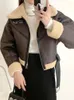 Женская кожаная зимняя женская уличная короткая куртка из искусственного меха ягненка Y2k с поясом, байкерская толстая теплая дубленка, верхняя одежда
