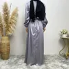 Ethnische Kleidung Satin Abaya Frauen Langarm Maxi Kleid Dubai Türkei Kaftan Schnürung Abayas Eid Ramadan Islamisch -arabischer Robe Vestidos