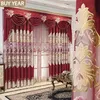 カーテンヨーロッパスタイルの生きているダイニングルームのベッドルームライトラグジュアリースノーウィー刺繍カーテンレッドカーテンバランスカーテンチュール2