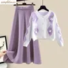 Oversized Women's Autumn Set Fashion Knitted Sweater Covering Flesh and Slim Skirt Two Piece Set Fashion 231220