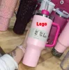 US Stock Pink défilé 40oz extincteur H2.0 tasses tasses Camping Travel Car tasse de gobelets en acier inoxydable avec poignée en silicone Cadeau de la Saint-Valentin avec 1: 1 même logo G1221
