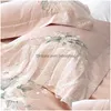 Set di biancheria da letto Set di biancheria da letto Rosa 1000Tc Cotone egiziano Fiori di lusso Ricamo in pizzo Set da sposa francese Piumino Er Federe Lenzuolo Dhmkr