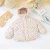 Manteau en duvet pour enfants, veste en coton à capuche, motif floral, mode coréenne, manches longues, cordon de serrage, vêtements d'extérieur chauds et décontractés, hiver 2023