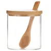 Servis uppsättningar 2 Spice Jar Glass Container med lock Sugar Cellar Bamboo -behållare för bänkskiva