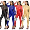 2024 Designer Rhinestone Diamonds Jumpsuits Women Long Sleeve Bodycon Mesh Rompers Sexy Zie door pure jumpsuits Night Club Wear Groothandel kleding 10463