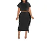 Work Dresses Set For Women Fashion Solid Color Fringe Round Neck Short Sleeve Shirt And Long Skirt