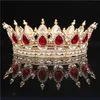 Rund kristallkrona diadem drottning huvudbonad metall guldfärger tiaras och kronor prom pageant bröllop hår smycken tillbehör w01042705