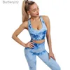 Aktive Sets Damen Yoga Set Trainingsanzug Fe Kleidung Sexy Neue Tie-Dye Sportbekleidung Hohe Taille Athletische Leggings Workout BH Enge AnzügeL231221