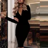 Festklänningar Sexig Deep V Neck Slim Evening Dress for Women 2023 Fashion Sequin BodyCon Elegant Long Sleeve Midi