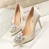 Luxury rhinestone wedding dress shoes fashion sexy silk 10cm high-heeled pumps pointed toe slip-on lady banquet shoes 516-5