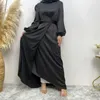 Vêtements ethniques Satin Abaya Femmes à manches longues Hobe maxi Dubaï Turquie Kaftan Lace Up Abayas Eid Ramadan Islamic Arabe Robe Vestidos