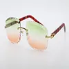 NEW Selling Rimless Sunglasses diamond Cut 3524012-B Marble Red Plank glasses male and female Fashion Metal Glasses Unisex 18K Gol356d