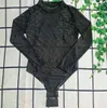 Hollow Mesh Overallits Textile Ins Schwarz LangarmbodySuit Sexy Doppelbuchstaben gestickt Badebekleidung für Frauen8319490