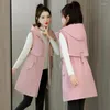 Women's Vests Down Cotton Vest Mid-length Casual Sleeveless Waistcoat Loose Hooded Fleece Coat Parke Jacket 5XL