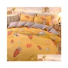 Ensembles de literie Ensembles de literie Ensemble orange Drap de lit imprimé Plaid Couette ER 240X220 Simple Double Queen King Quilt Ers Literie Doux Dhnyw