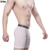 Sous-vêtements de sport d'entraînement pour jeunes, boxer en soie glacée, pantalons à jambes longues de 6 pouces, culottes pour hommes, adolescents, sous-vêtements sexy avec poche convexe en U