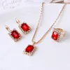 Necklace Earrings Set Fashion Exquisite Square Crystal Earring Ring Three Piece Bridal Wedding Jewelry Dinner Dress Accessories