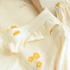 Women's Sleepwear Cotton Pajamas Women 2Pcs Set Lounge Suit 2023 Autumn Floral Print Home Clothes PJs Pure Pyjamas