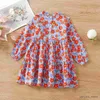 Vestidos da menina da criança meninas vestido de impressão floral primavera outono crianças rendas remendo guarnição babados casual vestido de manga longa crianças roupas novas