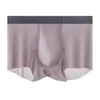 Underbyxor Sexiga män Ice Silk Seamless Boxer Briefs påse Underkläder Bekväma Shorts Trunks Sensual Bikini Badkläder Lätt