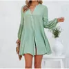 Casual Dresses 2023Autumn och Winter Women's Solid Color Combination Loose Cardigan Button Top T-Shirt Fit Roupas Femininas