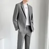 S5XL Högkvalitativ herrdräkt Gentlemen Simple Business Casual Fit Suits 2 Pieces Set Classic Solid Color Jacket Blazer Pants 231220