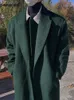 Mauroicardi 가을 겨울 긴 따뜻한 따뜻한 대형 부드러운 어두운 녹색 검은 모직 코트 남자 느슨한 캐주얼 한국 양모 블렌드 외투 231221