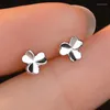 Boucles d'oreilles en argent sterling 925 en métal à trois feuilles pour filles, tempérament, plante à vis, mode coréenne, bijoux pour dames