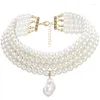 Choker Fashion Womens Baroque 4-Layer Imitation Pearl Necklace