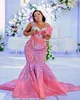 ASO EBI 2024 Vesto da ballo di sirene rosa in pizzo in pizzo in perline di satinata di seconda festa di compleanno per la festa del compleanno abiti da fidanzamento di compleanno abiti da abiti da abiti da soiree zj377 es