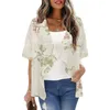 Damesbadmode zomerstrandtop los shirt met halve mouwen kleine bloemenprint ademend kimono vest dragen