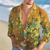 Mäns avslappnade skjortor Fashion Shirt Hawaiian Butterfly 3D Printing Ruby Långärmad enkelbröstklädstrand