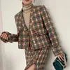 Korobov Korean Autumn Women V Neck Blazers and Vintage Elegant Skirts Two Pieces Sets Japanese Plaid Suits 231220