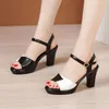 Sandals Quality Small Big Size 32-34 Elegant Platform Block Heel 2023 Summer Soft Leather Shoes Woman High Heels For Mom Office