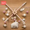 1Pc Baby Wooden Teether Bed Bell Beech Rodent Pendant Wool Ball Rattle Kids Room Bed Hanging Decor born Educational Toy Gifts 231221