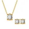 Pendientes de collar Set Micro Four Claw Square Zircon Acero inoxidable Gold Simple 1 Charat Stud Fehin Woman Joyería