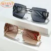 Lunettes de soleil surdimensionnées carrées sans montée sans montée 2023 Designer Heart Metal Frame Sun Sun pour les lunettes sans cadre féminine