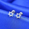 Pendant Necklaces Women Silver Color Hexagram Necklace Wedding Jewelry Set Boucle D'oreille Jewish Star Of David Choker Earring Sets