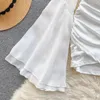 Casual Kleider Sexy V-ausschnitt Langarm Falten Horn Hohe Taille Kleid Chic Elegante Mädchen Herbst Frauen Koreanische Mode Hip Wrap